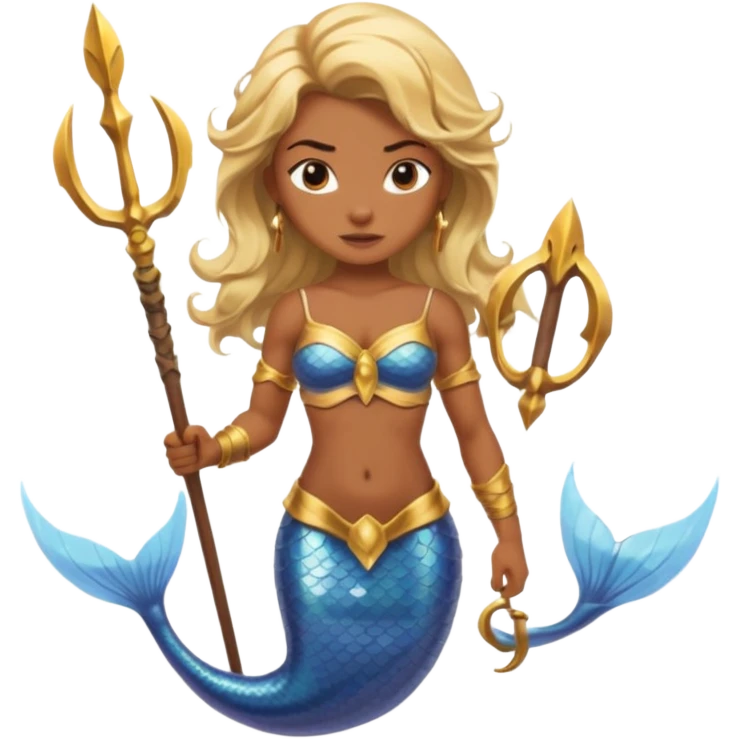Mermaid with Trident – Warrior brown skin, blonde hair mermaid with weapon emoji
