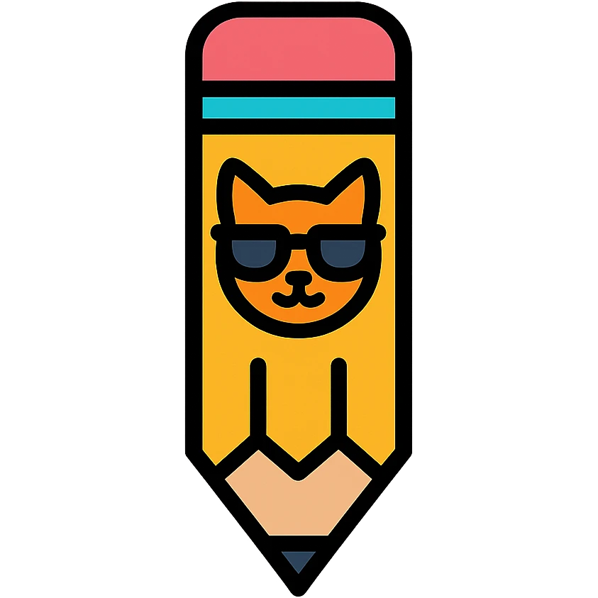 A big pencil with a kitten in sunglasses emoji