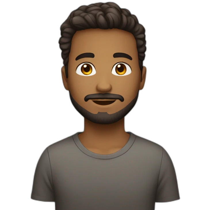 Un jeune homme avec une barbe légèrement fournie, des cheveux courts bruns et un regard confiant emoji