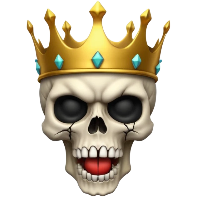 Demonic 3D skull holding its head by its hand in shock, mouth open, wearing a golden crown, dark horror vibe emoji