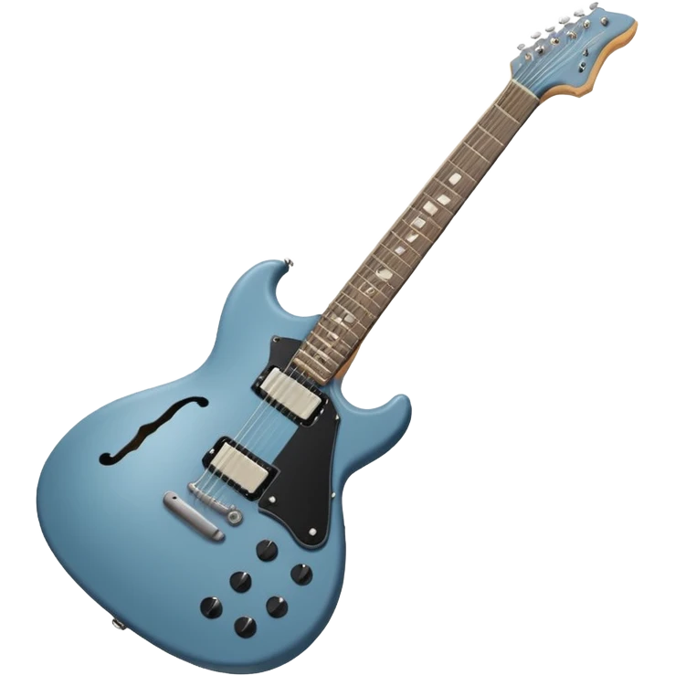 A gray-blue electric guitar with a black pick guard and only one volume knob, make the head tan emoji
