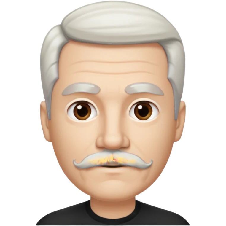50 yr old white man, pale skin half black, half white hair, side swept part, groomed moustache and goatee emoji