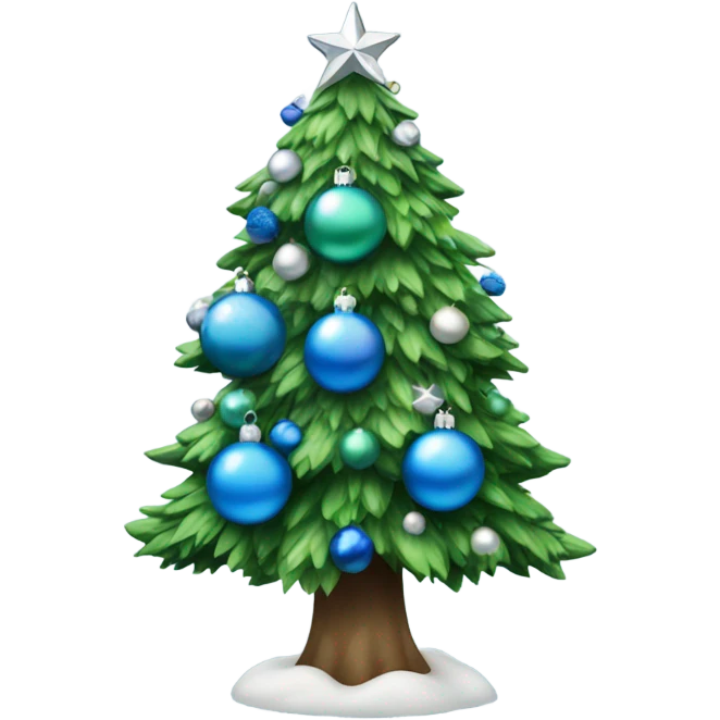 green snowy christmas tree with blue and silver baubles emoji