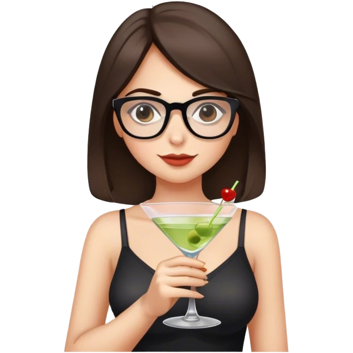 white girl shoulder length dark brown hair glasses and busty holding a martini emoji