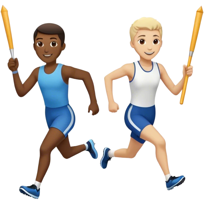 Show the baton being passed off like in a relay race. Make them smiling  and running in a track relay race  emoji