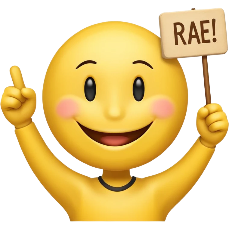 a cheering smiley carrying the word "Rabea!!!"  emoji