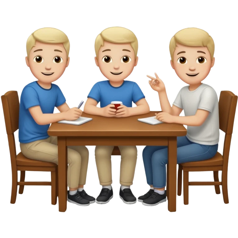 3 white boys sitting at a table emoji