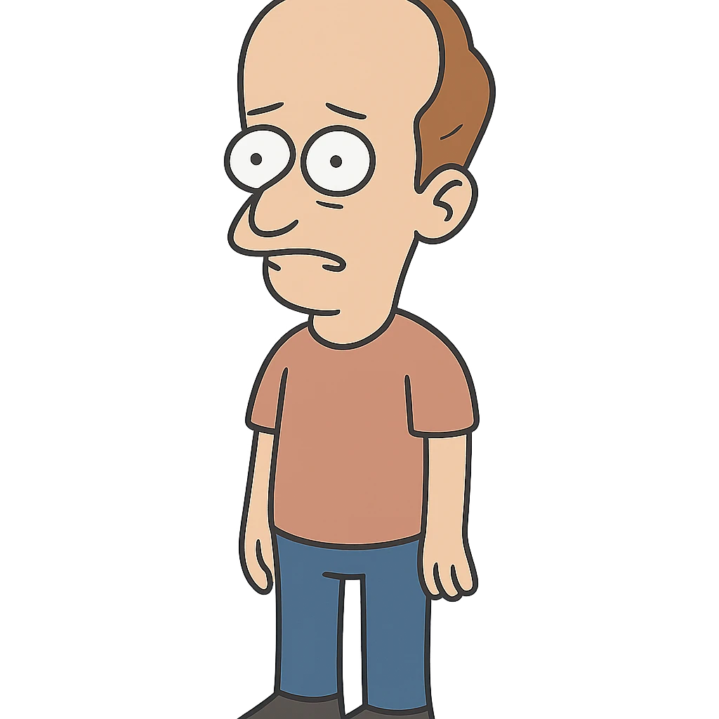 guy with a big forehead, cartoon style, simple and clear cartoon character emoji