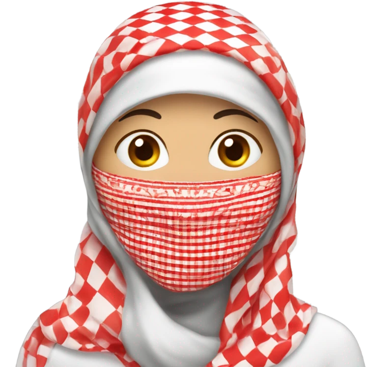 Woman wearing red and white checkered kuffiyeh covering mouth emoji
