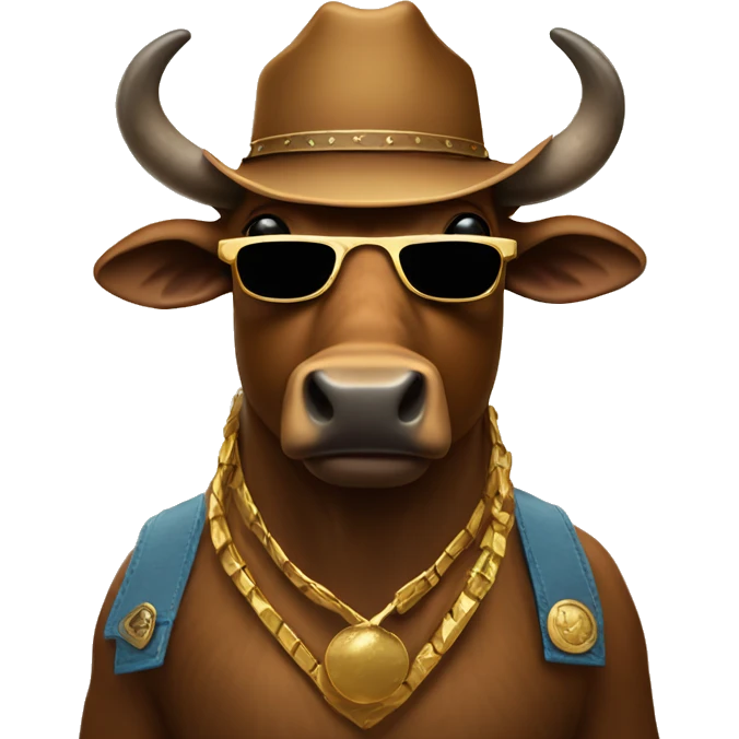 Brown buffalo with cowboy hat and gold sunglasses  emoji