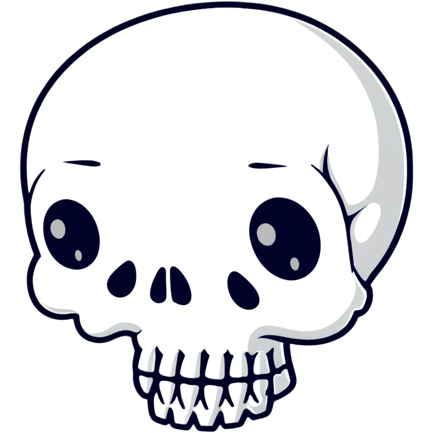 A cute, white-colored skull with soft, rounded features and a friendly expression, looking whimsical not frightening emoji
