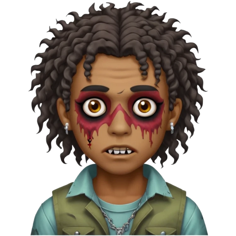 ⁹sou um garoto pardo, tenho cabelo cacheado tipo mullet e um piercing dos dois lados da boca. quero ser um zombi emoji