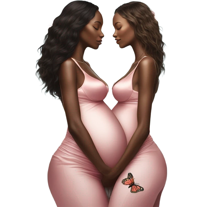 Realistic Photo of 2 Victoria secret models pregnant posing with flowers and butterflies  emoji