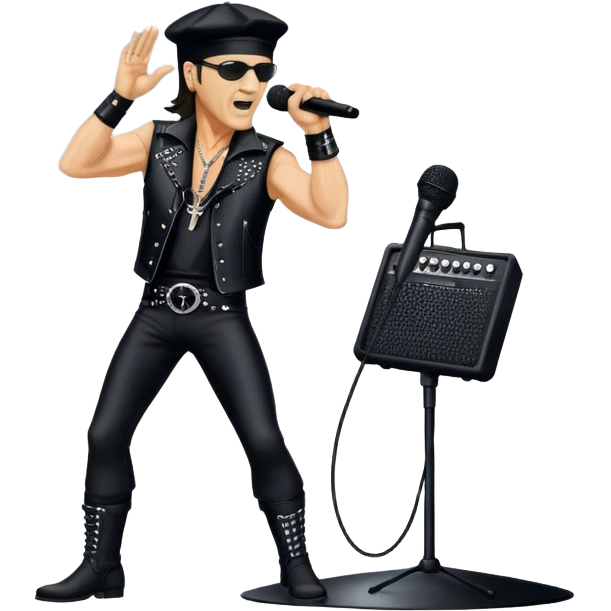 Icon for Rock Music: Klaus Meine with a microphone on the stand performing with Scorpions on stage, with powerful stage presence. The vibe should capture the energetic and iconic sound of Scorpions, with vibrant lighting and a stadium atmosphere. Transparent background. emoji