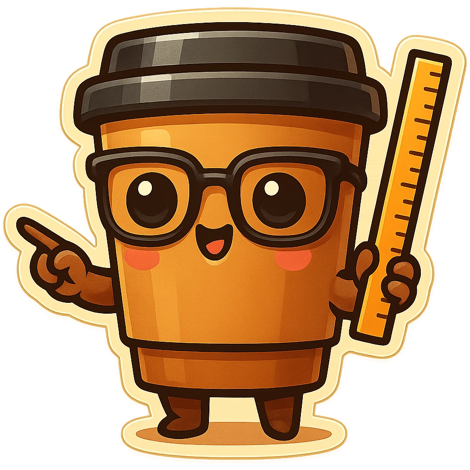 Tall coffee cup, pointing with ruler, dressed as a teacher emoji