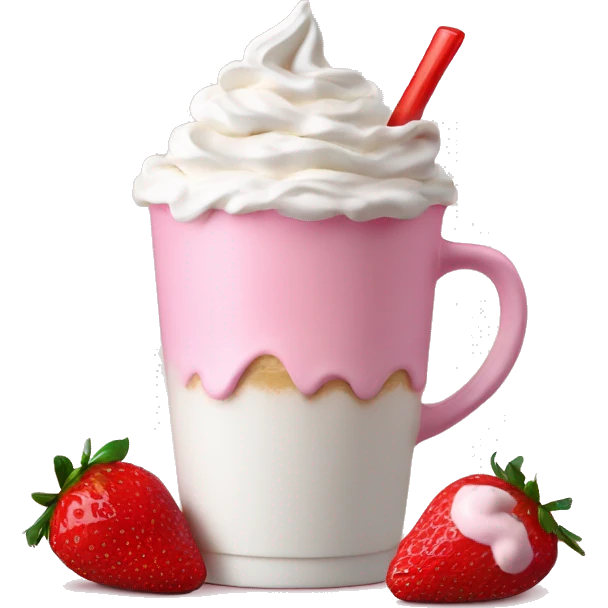 Pink latte with whip cream and strawberries  emoji