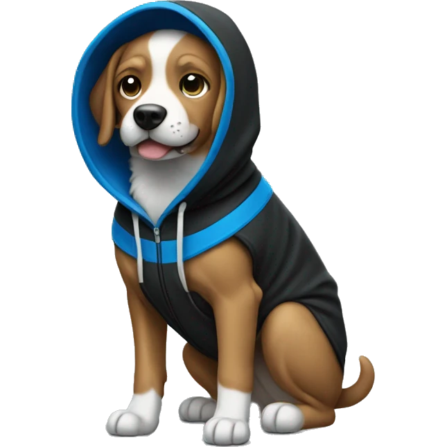 Dog wearing a black and blue hoodie emoji