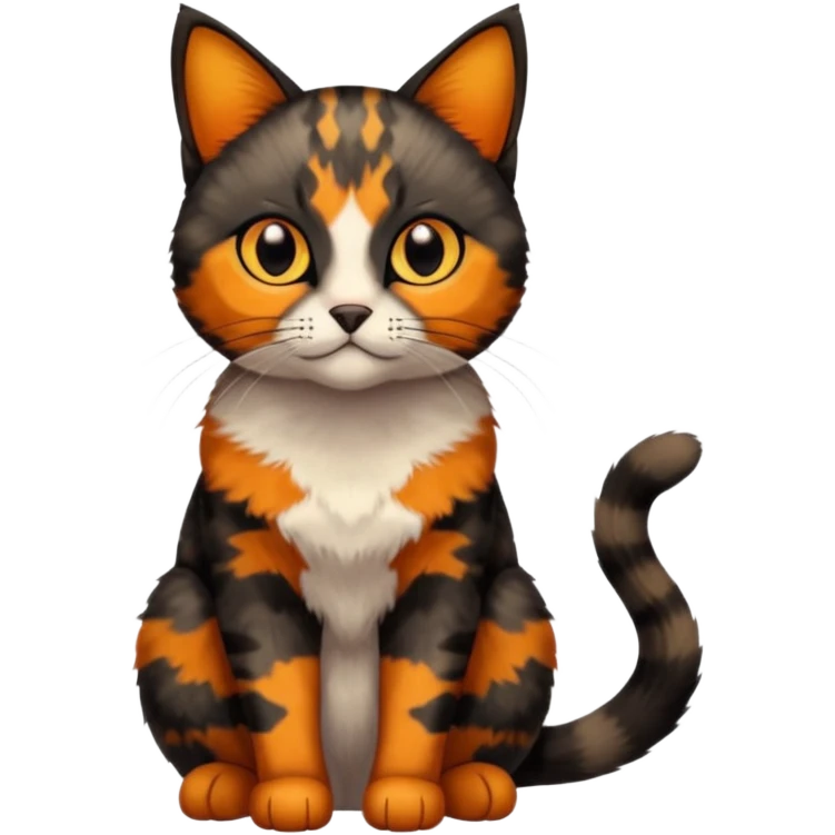 small tortoiseshell cat. only black and and orange. amber eyes. full body. 0% white fur! emoji