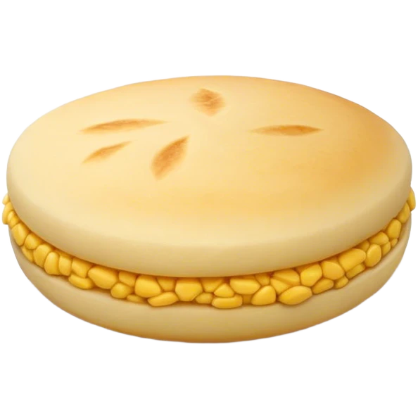 Cinematic Realistic image of a simple, single Colombian arepa, rendered with soft, golden cornmeal textures and delicate, crispy edges, set on a neutral background with gentle, natural lighting that highlights its traditional, comforting simplicity. emoji