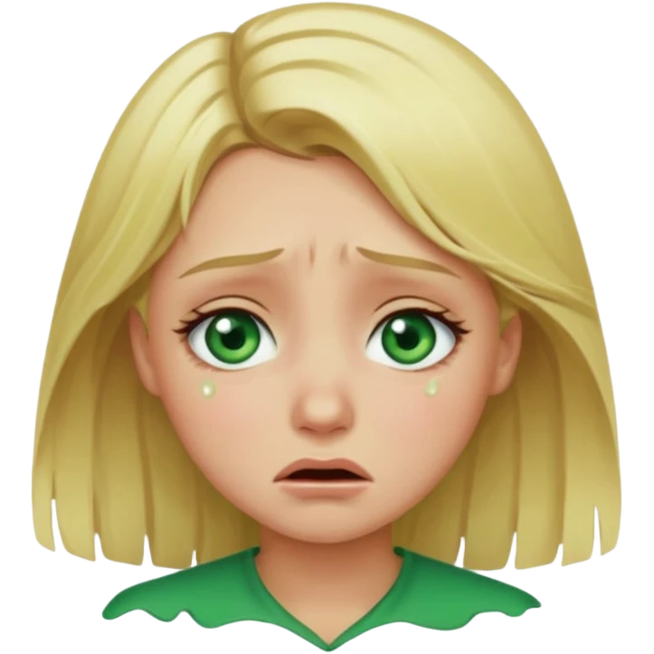 the girl is that criying she has green eyes and blondhair  emoji