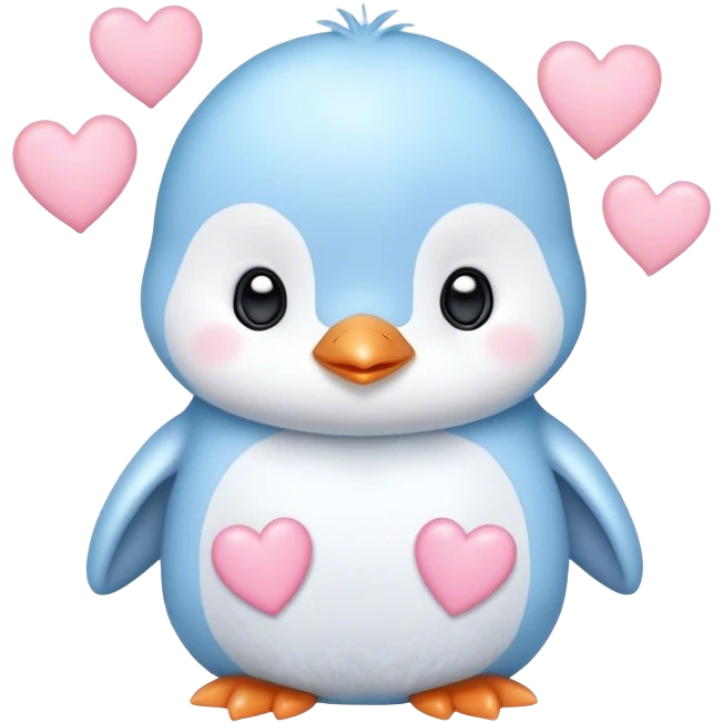 light blue baby Penguin with light pink hearts emoji
