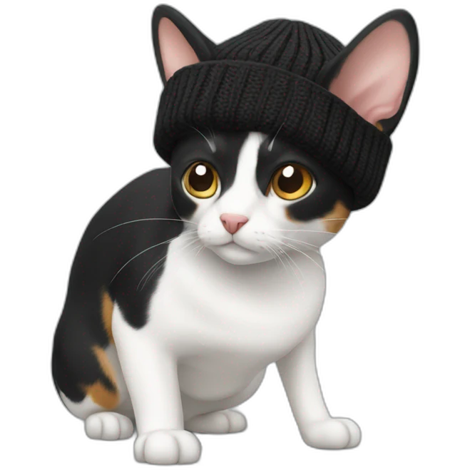 japanese bobtail with a black beanie emoji