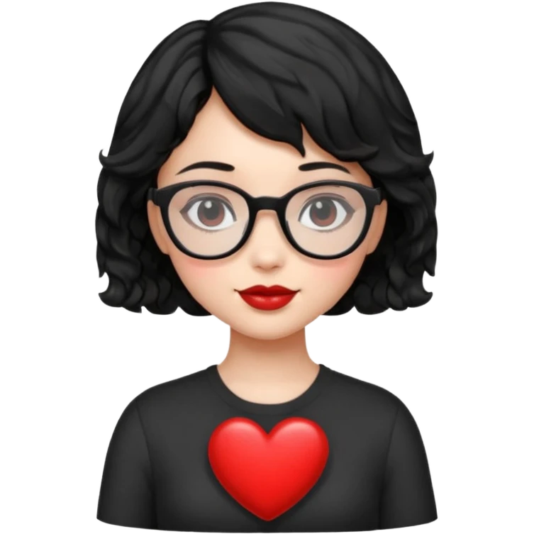 niña con pelo corto ondulado color negro con lentes negros y tenga un corazon en la mano emoji