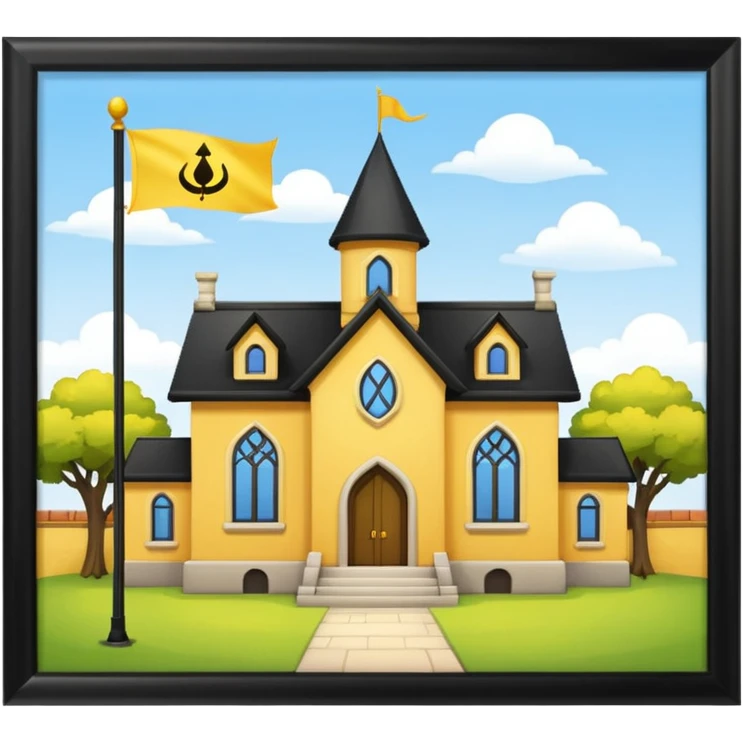 magic school, with a flag, flag on a roof, yellow flag emoji