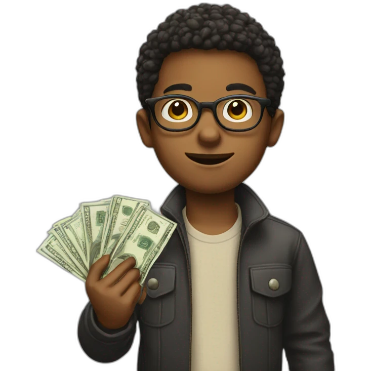 A BOY WITH GLASSES AND MONEY IN HIS HAND emoji