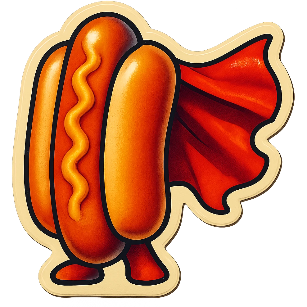 hot dog wearing a red cape emoji
