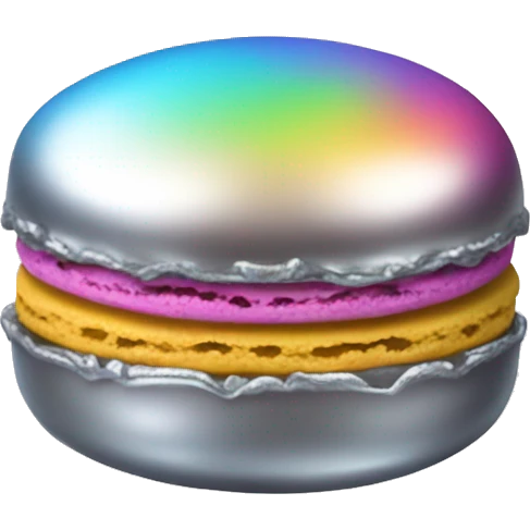 Realistic metallic silver macaroon with gradient colorful filling  emoji