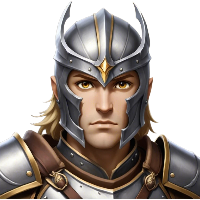 Cinematic Realistic WoW Human Warrior Portrait, head tilted epicly and inquisitively, showcasing a commanding presence and heroic grace. His chiseled features, resolute eyes, and meticulously crafted steel armor with leather accents in harmonious greys and bronzes are rendered with lifelike clarity and dramatic lighting, high shine, epic and awe-inspiring, embodying the spirit of a warrior poised for battle. emoji