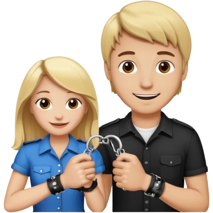 a blonde girl holding handcuffs with her brown haired boyfriend  emoji