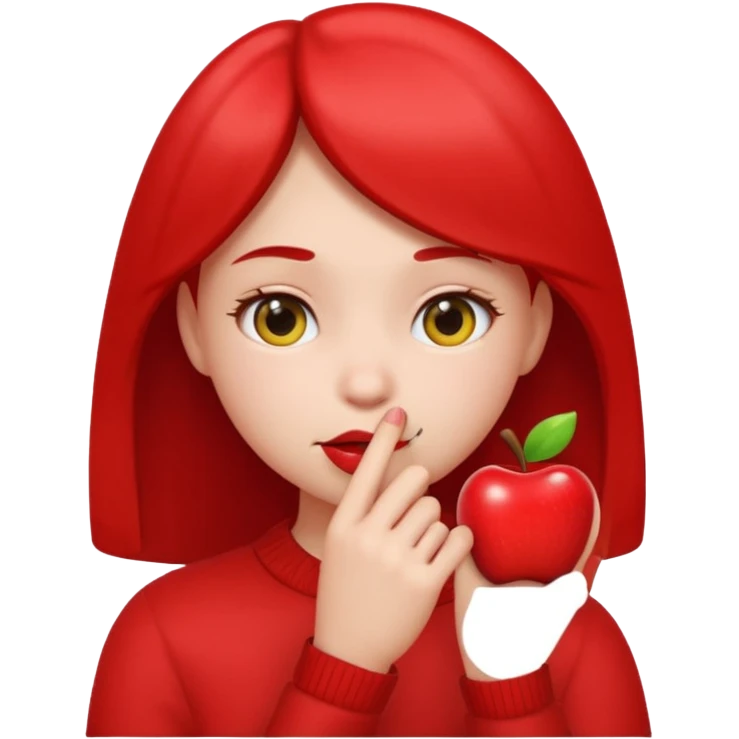 apple style emoji of a girl with a finger in her mouth, shy expression emoji
