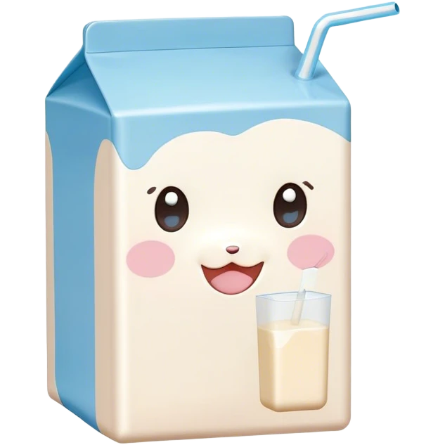 Cute Kawaii Milk Carton, small and boxy, bright pastel blue and white, blushing cheeks, a tiny straw poking out, soft glowing highlights, adorable farm-fresh cuteness! emoji