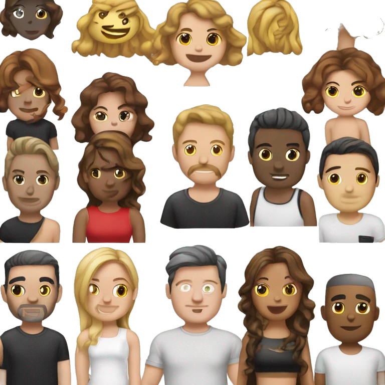 Emoji con mitad de cuerpo, piel blanca, cabello café, corona negra, playera blanca emoji