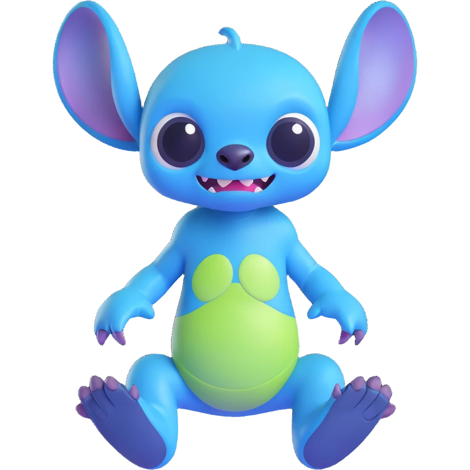 Stitch, the blue alien from Lilo & Stitch, cute and mischievous, full body, expressive face, fun pose, vibrant colors emoji
