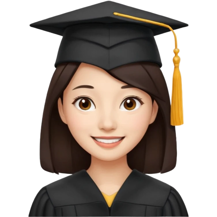 带着学士帽的，深棕色头发，黄种偏白皮肤的，高鼻梁，不戴眼镜的女博士生 emoji