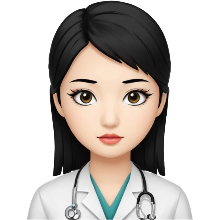 Medical student, black hair, black eyes, false eyelashes, makeup, eyeliner, Asian emoji