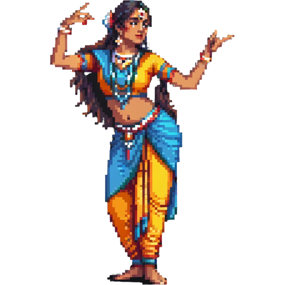 Indian dancer with expressive hand gestures, bright costume emoji