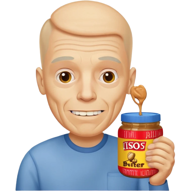 White man, barely any hair, lots and lots of wrinkles, bad yellow teeth, and peanut butter. Cerebral palsy emoji