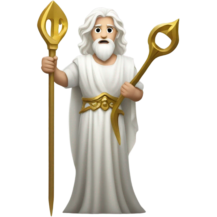 white man Poseidon with gold trident. long white hair white dress. wrench in hand emoji