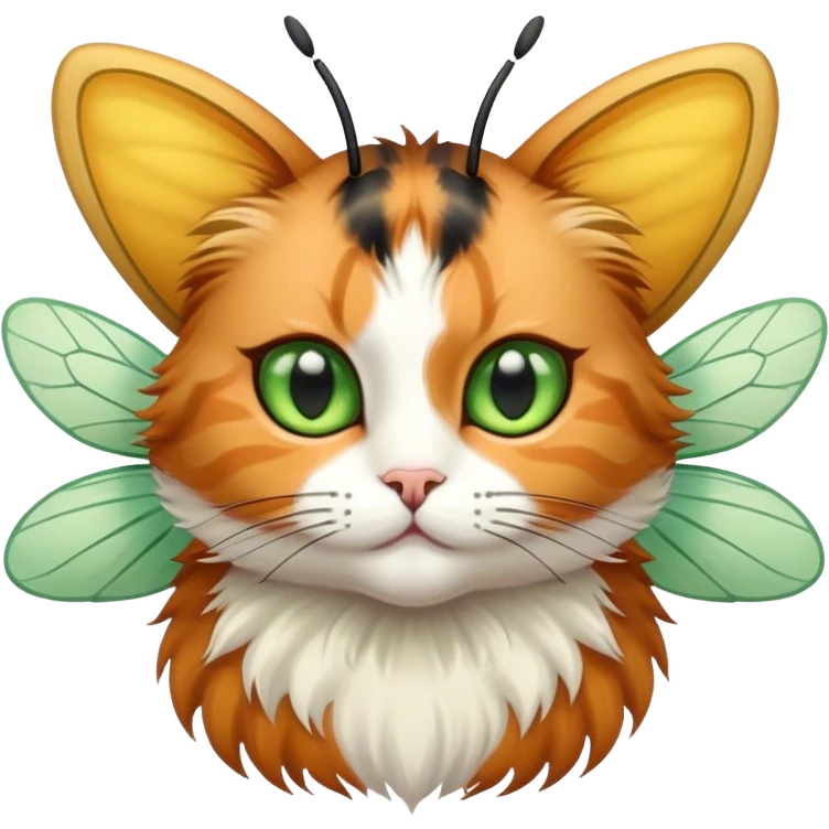Calico Cat fluffy with bee wings antennae green eyes emoji
