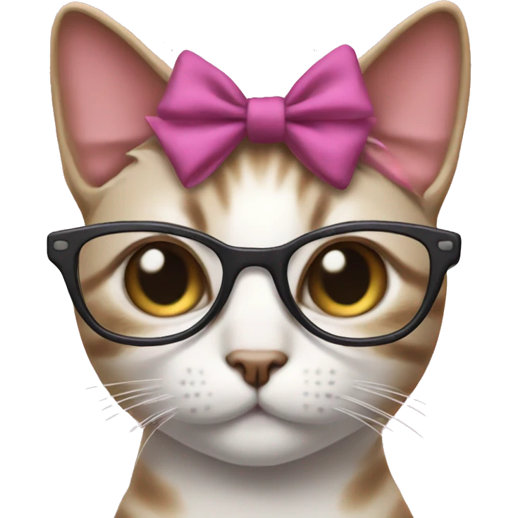 feminine cat with glasses and a bow on her head emoji