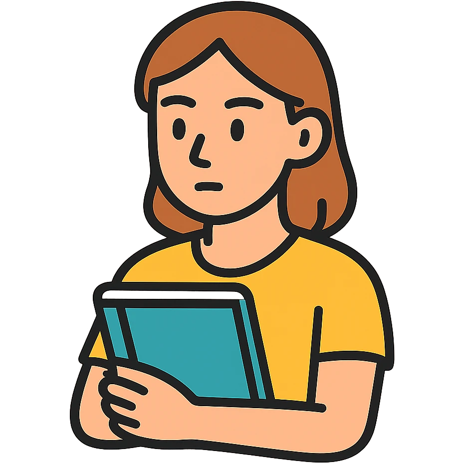 female student with notebook, attentively listening to a lecture, focused expression emoji