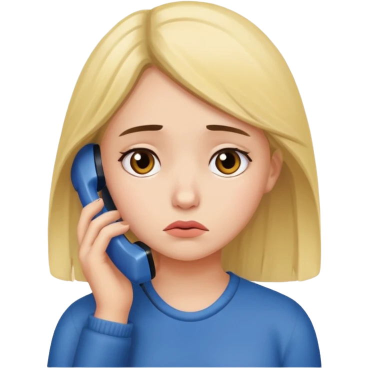Sad girl waiting on hold on the phone emoji