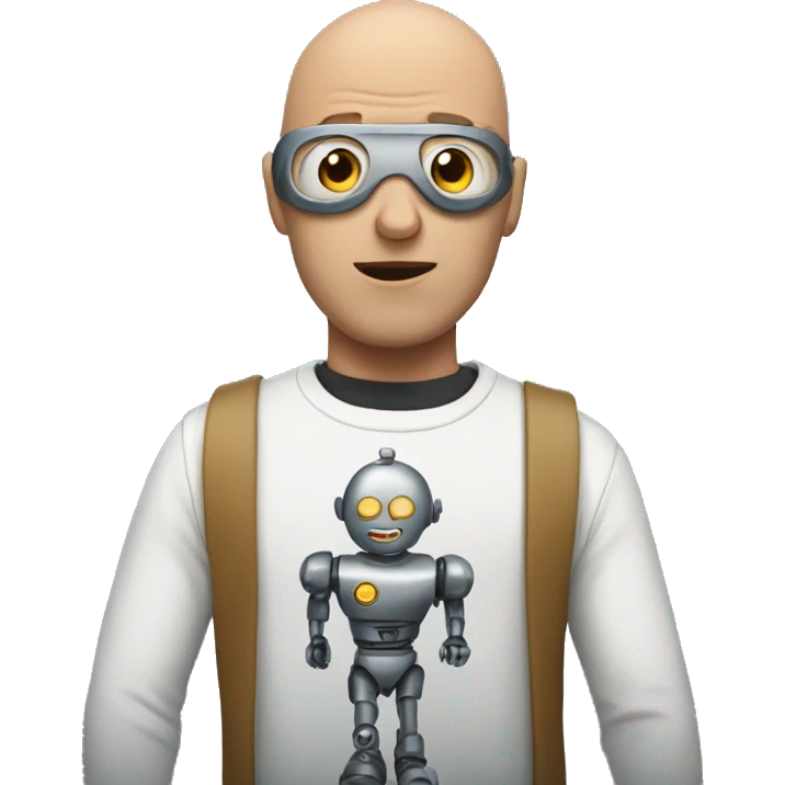 A man runbing a robot against his bald forehead emoji