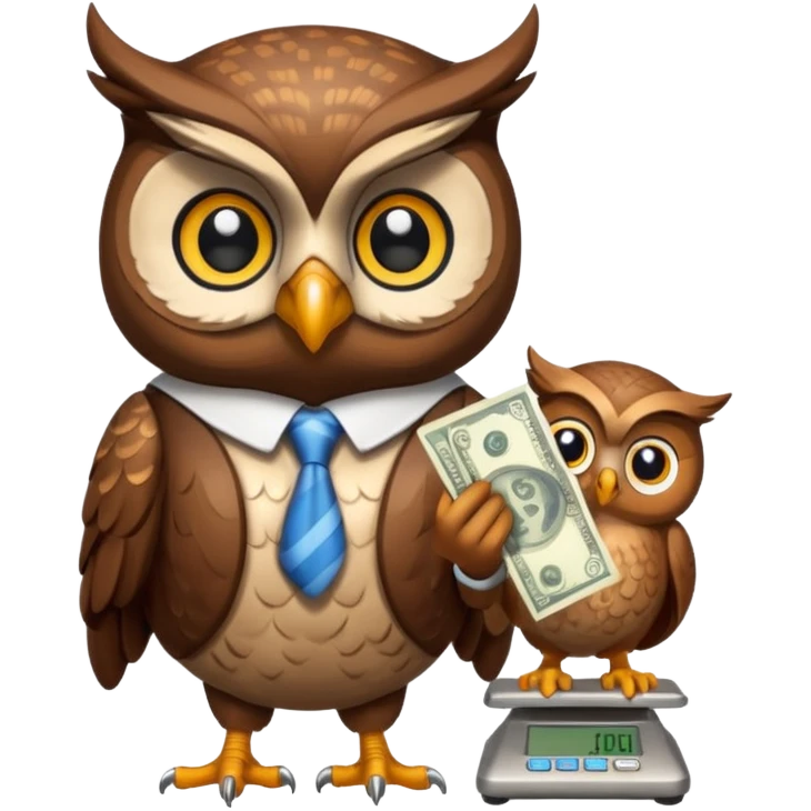 holding money and scale mascot owl emoji