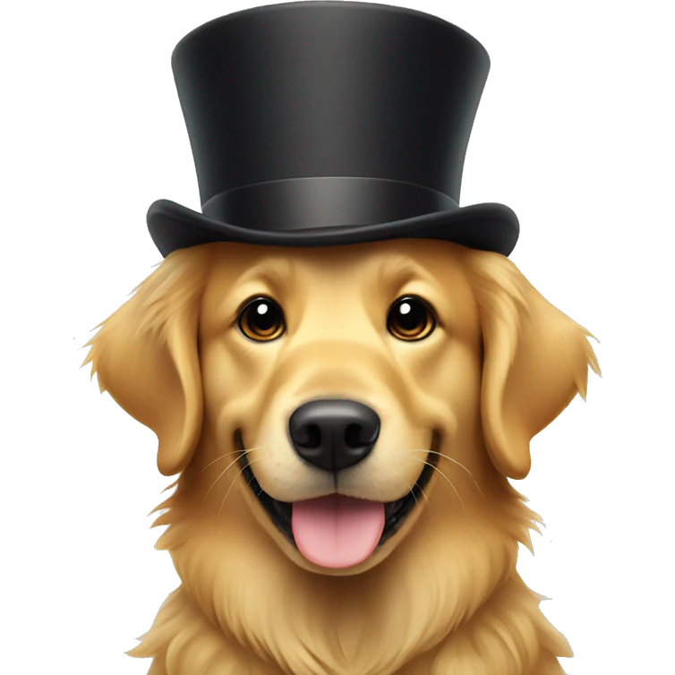 Golden retriever wearing a top hat smiling emoji