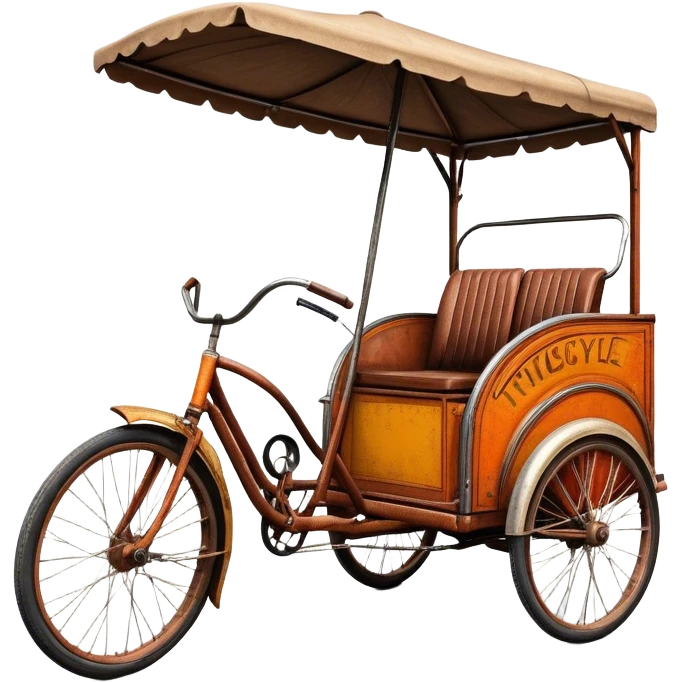 ​Cinematic Realistic Tricycle Rickshaw, depicted as a vintage manually operated vehicle featuring two front wheels and a single rear wheel, rendered with detailed rustic textures, vibrant colors, and dynamic urban lighting that captures its unique design and cultural charm, emoji